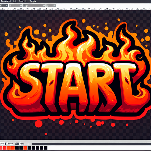 An SVG of the word “Start” written in fire. Cartoon..
Single Game Texture.  In-Game asset.  2d.  Blank background.  High contrast.  No shadows