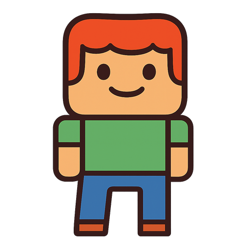 the character has a red hair, green t shirt and blue pant. No background. Transparent background. Blank background. No shadows. 2d. In-Game asset. flat