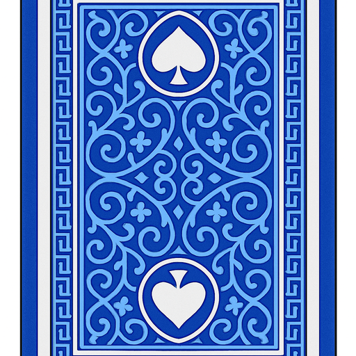 The back of a playing card. Blue pattern. Anime style..
In-Game asset.  2d.  High contrast.  No shadows
