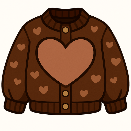 cute heart chocolate design jacket top view..
In-Game asset.  2d.  High contrast.  No shadows