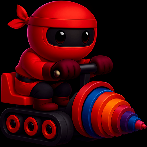 Same image of ninja with dig machine but with different colors. HD colors. red