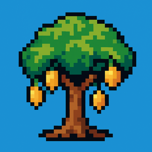 Mango tree 8 bit.
In-Game asset.  2d.  High contrast.  No shadows