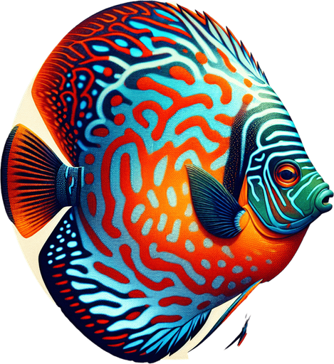 a realistic discusFish.
Single Game Texture. In-Game asset. 2d. Blank background. High contrast. No shadows.