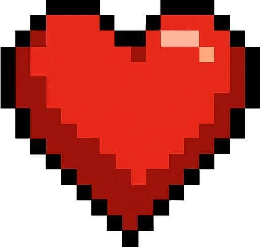 Corazón pixel art de color rojo.
In-Game asset.  2d.  High contrast.  No shadows