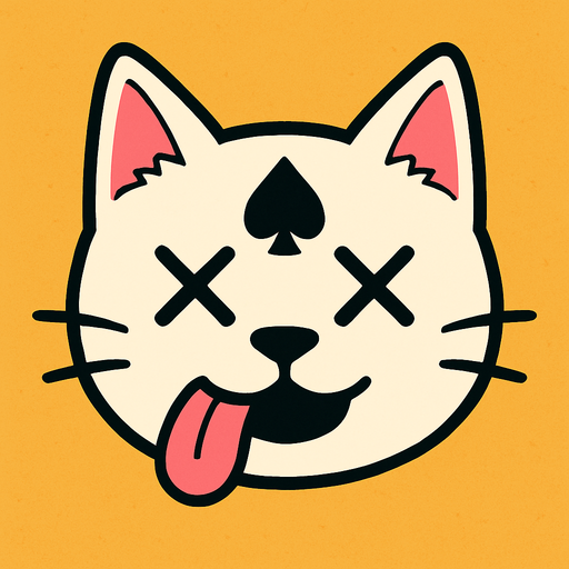 Create a symbol that’s just the white cats head looking straight forward with X’s for eyes and his tongue hanging out of the side of his mouth.