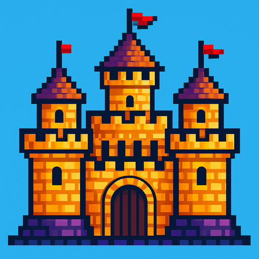 pixsel castle.
In-Game asset.  2d.  High contrast.  No shadows