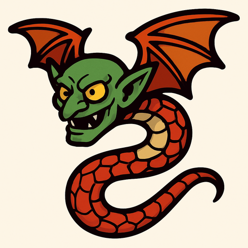 uçan goblin yılan.
In-Game asset.  2d.  High contrast.  No shadows