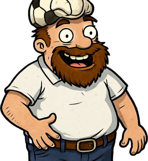 Crazy Dave del juego plantas vs zombies con cara alegre y con una pelota desinflada en la cabeza.
In-Game asset.  2d.  High contrast