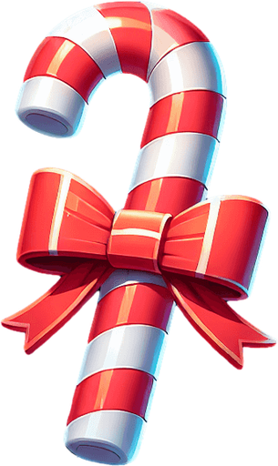 Candy cane, vivid colours. with bow on top Single Game Texture. In-Game asset. 2d. Blank background. High contrast. No shadows. Single Game Texture. In-Game asset. 2d. Blank background. High contrast. No shadows.