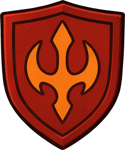 A red magic shield with a orange symbol on it.
In-Game asset.  2d.  High contrast.  No shadows