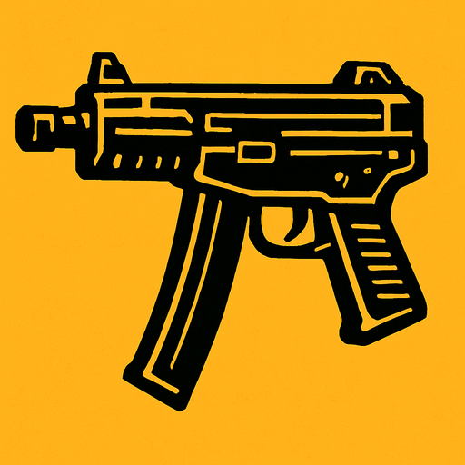 submachine gun look left.
In-Game asset.  2d.  High contrast.  No shadows