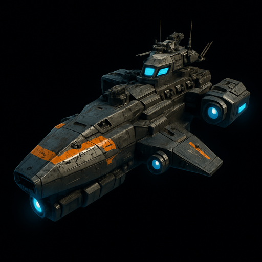 uzay savaş gemisi - gerçekçi - yazısız.
In-Game asset.  High contrast.  No shadows