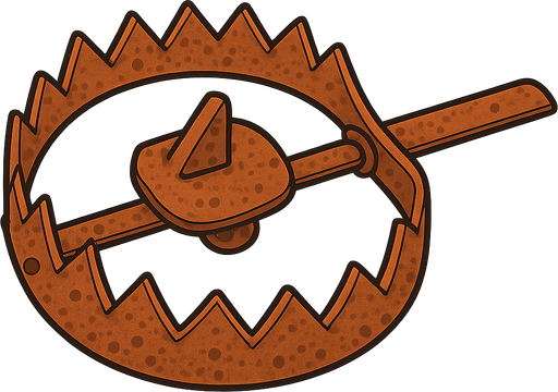 Bana demirden yapılmış paslı bir ayı kapanı yap
. No background. Transparent background. Blank background. No shadows. 2d. In-Game asset. flat