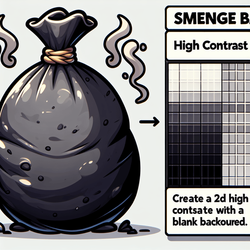 cartoon garbage bag smelly.
Single Game Texture.  In-Game asset.  2d.  Blank background.  High contrast.  No shadows