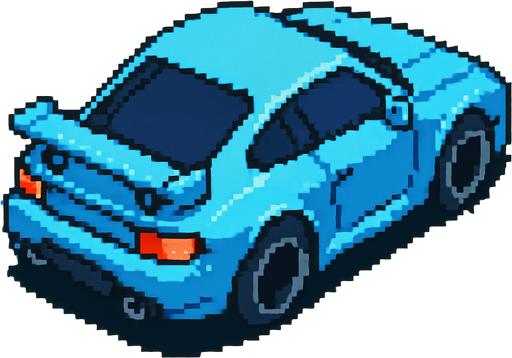 auto celeste deportivo con perspectiva desde arriba y trasera hecho con pixeles.
In-Game asset.  2d.  High contrast.  No shadows