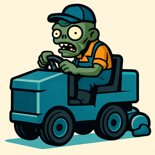 El Zomboni es un zombi de tamaño considerable, vestido con un uniforme de trabajador y conduciendo un vehículo grande y robusto. La máquina suele ser de color azul o similar, con un rodillo en la parte trasera que es lo que esparce el hielo. Su aspecto es bastante imponente, señalando que no es un zombi común..
In-Game asset.  2d.  High contrast.  No shadows