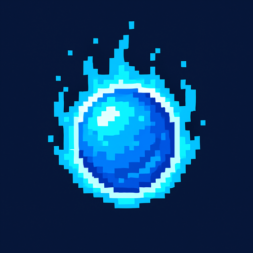 A blue glowing orb of magic. Pixel art.
In-Game asset.  2d.  High contrast.  No shadows