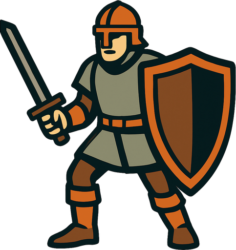 solider with shield in hand.
In-Game asset.  2d.  High contrast.  No shadows