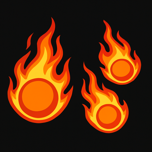 yanan ateş topları.
In-Game asset.  2d.  High contrast.  No shadows