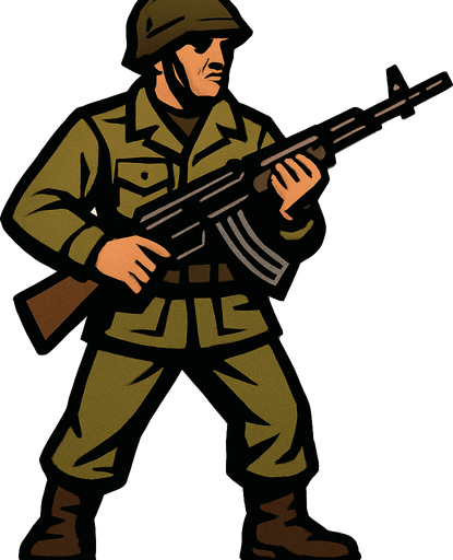 soldier with rifle.
In-Game asset.  2d.  High contrast.  No shadows