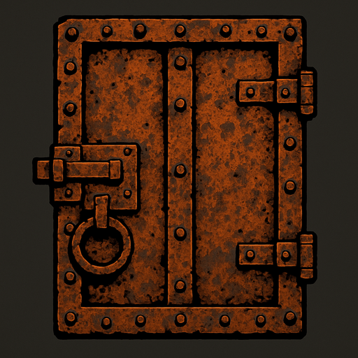 rusted iron door.
In-Game asset.  2d.  High contrast.  No shadows