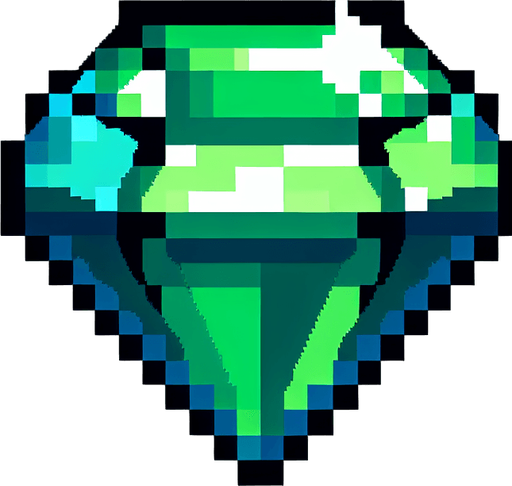 An emerald. Pixel art..
Single Game Texture.  In-Game asset.  2d.  Blank background.  High contrast.  No shadows
