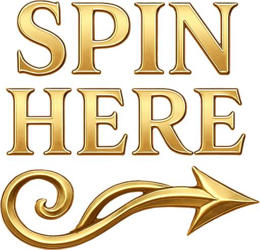 Crea un asset visual para una indicación de acción que diga 'Spin Here' con una flecha decorativa señalando a la derecha.

Objetivo: Guiar al usuario a un botón de giro o a una zona interactiva, con un toque de lujo y dinamismo.

Diseño:

Texto: La frase 'Spin Here' en una tipografía de casino elegante, clara y legible. El texto debe ser prominente.

Color del Texto: Dorado brillante o plateado pulido, con reflejos sutiles.

Flecha: Una flecha que apunte claramente hacia la derecha.

Estilo de la Flecha: Debe tener un diseño ligeramente 'enredado' o 'enrollado', como si fuera una cinta de oro o un elemento de filigrana que se desenrolla para formar la flecha. No debe ser una flecha simple y recta.

Color de la Flecha: Dorado brillante o plateado pulido, a juego con el texto.

Efectos: Sutiles brillos y sombras para darle volumen y un aspecto metálico.

Composición: El texto 'Spin Here' y la flecha deben estar visualmente conectados, formando un solo asset cohesivo. La flecha puede sali.
In-Game asset.  2d.  High contrast.  No shadows