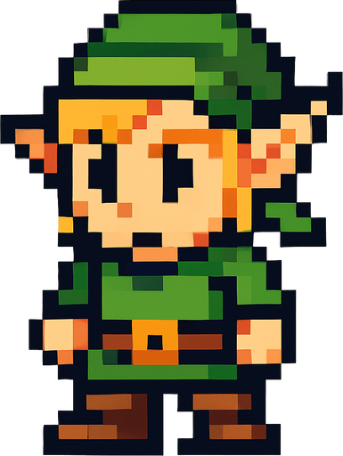pixel elf.
In-Game asset.  2d.  High contrast.  No shadows