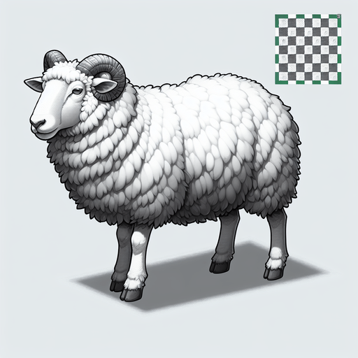 Животное овца.
Single Game Texture. In-Game asset. 2d. Blank background. High contrast. No shadows.