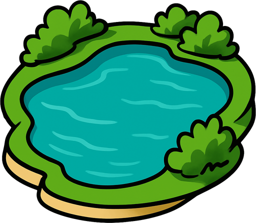 A lake with a 3d view.
In-Game asset.  2d.  High contrast.  No shadows
