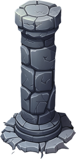 Single Short round Isometric dungeon column, simple, few stones, single column, no floor, dark room, Single Game Texture. In-Game asset. 2d. Pixelart. White background. Blank background. Low detail. High contrast.