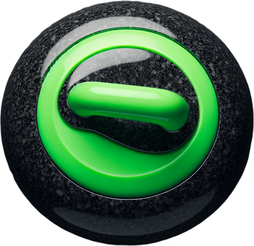 black curlingstone with neongreen top, top view.