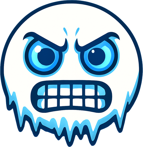 a white circle with blue eyes and an icy face.
In-Game asset.  2d.  High contrast.  No shadows
