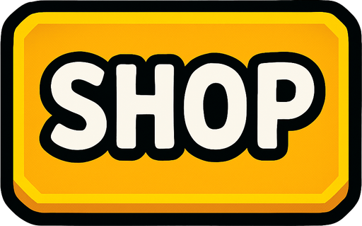 shop button for 2d video game.
In-Game asset.  2d.  High contrast.  No shadows