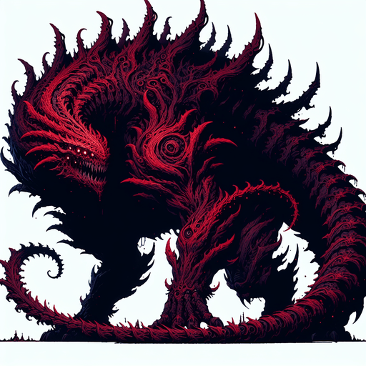 monster dark red.
Single Game Texture.  In-Game asset.  2d.  Blank background.  High contrast.  No shadows