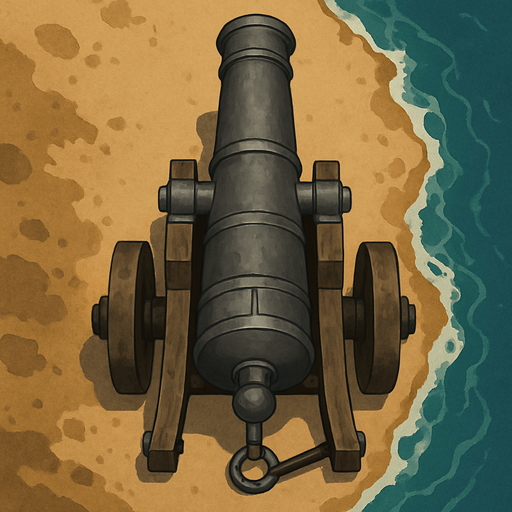 17. century grey cannon for seaside only naked shooting cannon topdownlook medieval-semirealistic,.
In-Game asset.  2d.  High contrast.  No shadows