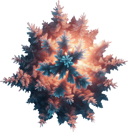 Photorealistic pine tree in night light, top view