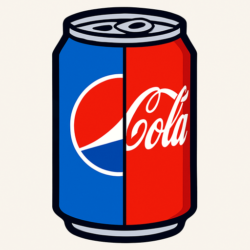 Half blue Pepsi half red coke.
In-Game asset.  2d.  High contrast.  No shadows