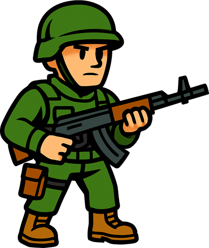 soldier character.
In-Game asset.  2d.  High contrast.  No shadows