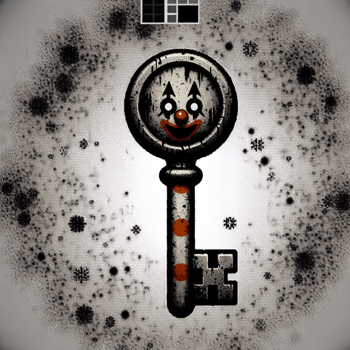 a simple dirty, dark and eerie Christmas clown key.
Single Game Texture. In-Game asset. 2d. Blank background. High contrast. No shadows.
