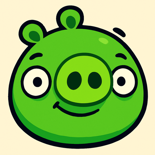 Green pig no angry.
In-Game asset.  2d.  High contrast.  No shadows