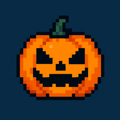 A jack o lantern pixel.
In-Game asset.  2d.  High contrast.  No shadows