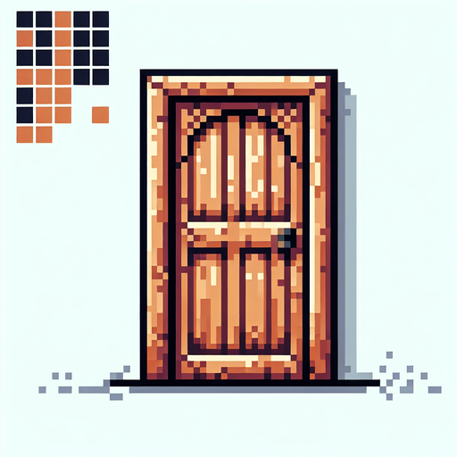 wooden door thats round at the top 8 bit.
Single Game Texture. In-Game asset. 2d. Blank background. High contrast. No shadows.