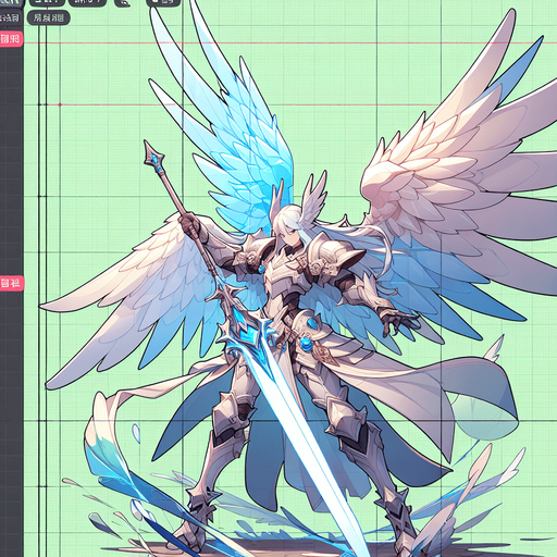 angel warrior moving left.
Single Game Texture. In-Game asset. 2d. Blank background. High contrast. No shadows.