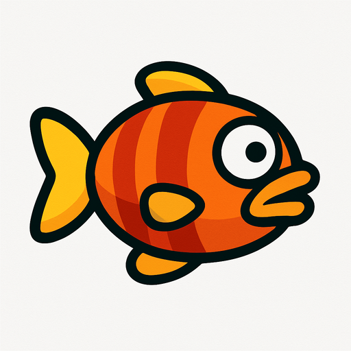 Floppy Fish.
Single Game Texture.  In-Game asset.  Blank background.  High contrast.  No shadows. 2d