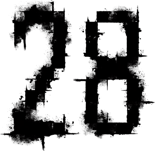 the number 28 written in black, make the numbers eerie.
Single Game Texture. In-Game asset. 2d. Blank background. High contrast. No shadows.