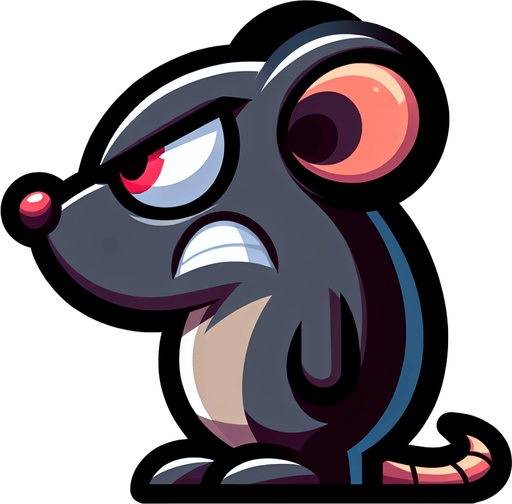 Evil Mouse, side view, cartoon, center Single Game Texture. In-Game asset. 2d. Blank background. High contrast. No shadows.