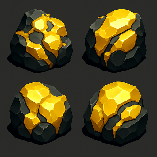 rocas con oro.
In-Game asset.  High contrast.  No shadows. 3D