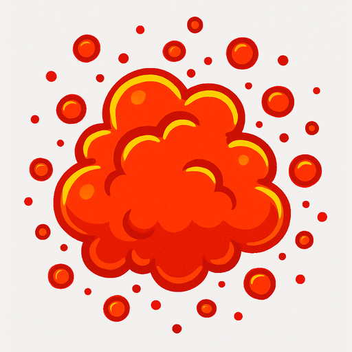 Red particle cloud. Cartoon. Bright outline. Single Game Texture. In-Game asset. 2d. Blank background. High contrast. No shadows.