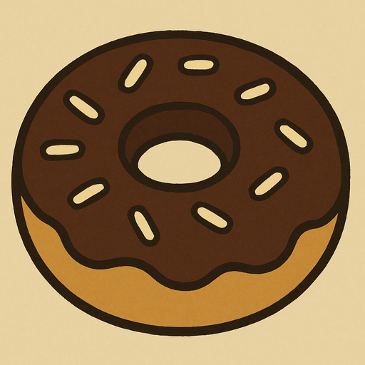 Chocolate donut in professor Layton game style artwork.
In-Game asset.  2d.  High contrast.  No shadows